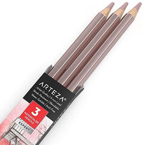 Arteza Professional Watercolor Pencils, Pack of 3, A700 Unicorn Purple, Water-Soluble Pencils for Coloring, Blending, Layering & Watercolor Techniques