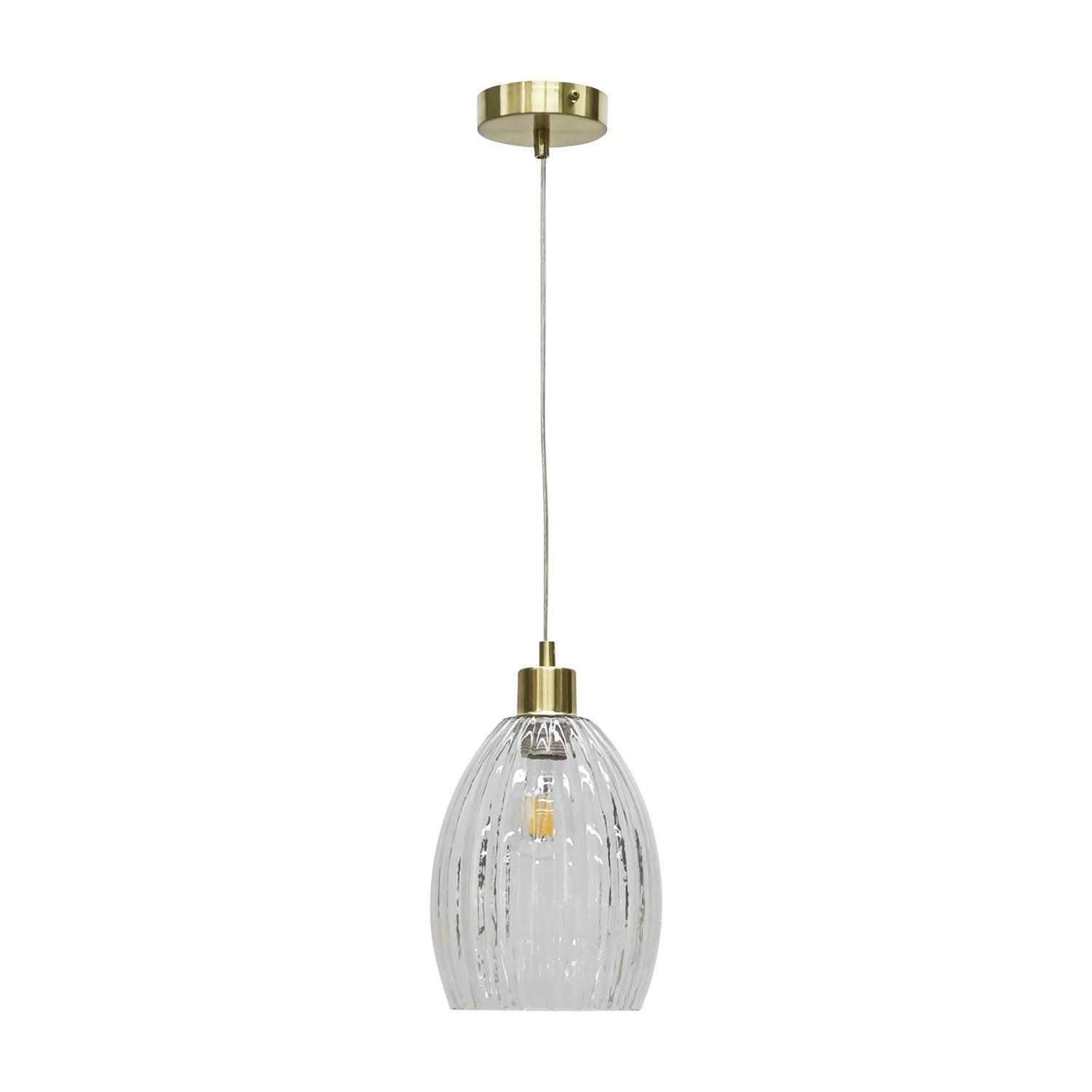First Choice Lighting Birch Pendant Light - Clear Fluted Glass - Satin Brass