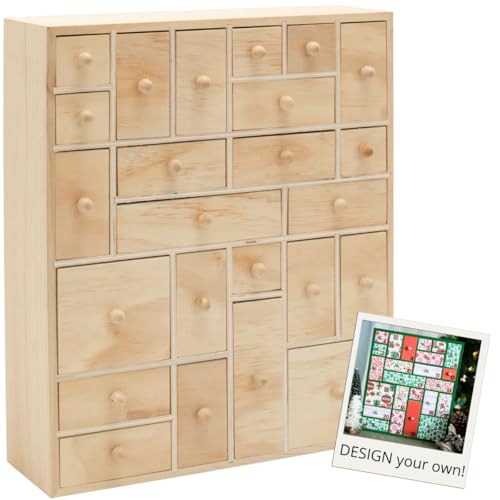 HYGGEHAUS Craft Storage Oranizer - Wooden Advent Calendar with Drawers, Organizer for Keepsake, Jewelry, Makeup, Library Card Catalog & Apothecary Cabinet Chest Dresser - Fully Assembled in Gift Box