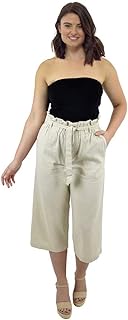 Pantaloni da Donna di Lino A Vita Alta con Cintura | Vestiti Ragazza Estivi Nuova Tendenza Culotte Paperbag Casual Design | Taglia Italiana 38-52