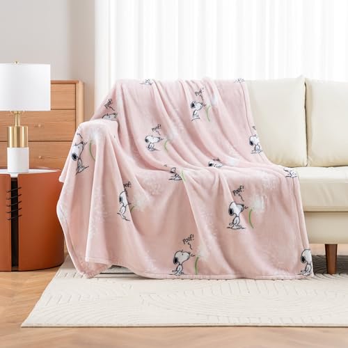 Image of Berkshire Blanket Peanuts VelvetLoft Cute Character Snoopy Plush Throw Blanket,Peanuts Snoopy Make A Wish Spring Pink,Throw 55 in x 70 in (Official Peanuts Product)