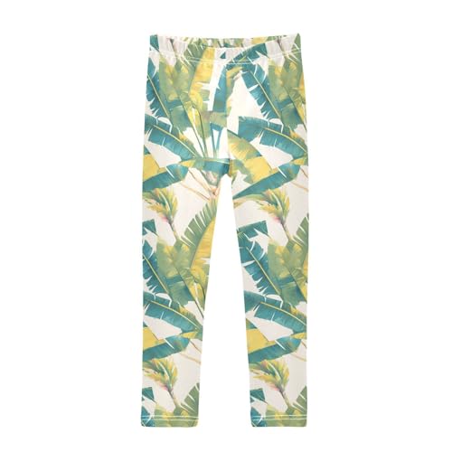 KLL Tropical Banana Leaf Girls Cotton Leggings Stretch Full Length Yoga Pants Sports