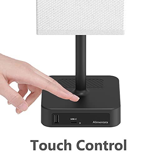 Alimentata Bedside Lamp With Usb Ports, Touch Control Table Lamp With Usb C & Usb A Charging Port, Minimalist Led Desk Night Light With Charger Base White Fabric Shade For Bed Room/Nightstand/Office #TOP1
