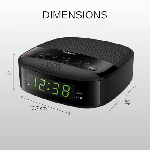 Philips Audio R3205/12 Radio-réveil, Radio FM (Double Alarme, Arrêt programmé, Radio numérique, Forme compacte, Batterie de Secours, Jusqu'à 10 présélection)