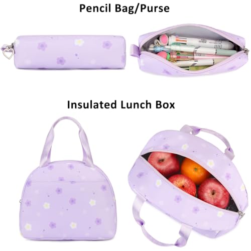Joyfulife Flower Print Backpack for Girls Backpack with Lunch Box Cute Teen Kids Bookbags Kindergarten Elementary Middle School Bags Teen Casual Daypack - image 8
