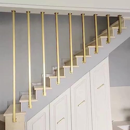 Escalera en forma de L dorada de 30 a 150 cm, antideslizante, para interiores y exteriores, barra de apoyo fácil de instalar, riel de seguridad para escaleras y diseño elegante