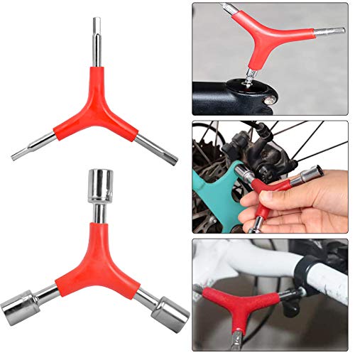 CHIVENIDO 7Pcs Spoke Tool Kit - 8 Cut Open Bicycle Spoke Wrench Tire Lever Bike Spoke Wrench with Rubber Handle Y-Type Hex Wrench Socket Wrench Tire Valve Stem Core Tool Bike Repairing Pocket Tools