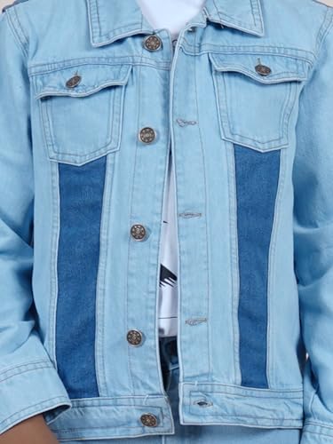 Image of KiddoPanti Boys Denim Jacket | Cotton Poly Blend with Spandex | Washed Denim, Full Sleeve | Button Closure & Front Flap Pockets | Collared Neck