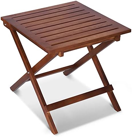 Indoor and Outdoor Wooden Folding Square Coffee/Side Table，Compact Portable Outdoor Table for Camping and Dining,Wood Patio Deck Garden Furniture.