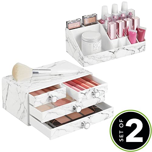 MDesign Lot De 2 Organiseurs De Maquillage Décoratifs En Plastique Pour Salle De Bain Comptoir Armoire Empilable Pour Rangement Vertical Rangement Cosmetique Facile Dacces Avec 4 Tiroirs 16 Compartiments Marbre MDesign Lot De 2 Organiseurs De Maquillage Décoratifs En Plastique Pour Salle De Bain Comptoir Armoire Empilable Pour Rangement Vertical Rangement Cosmetique Facile Dacces Avec 4 Tiroirs 16 Compartiments Marbre