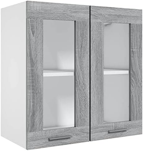 Tidyard Hängeschrank Küche 60x31x60cm - Grauer Oberschrank Mit Glastüren
