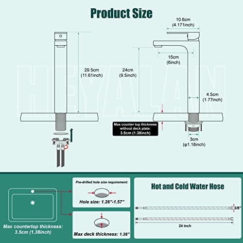 Heyalan Matte Black Vessel Sink Bathroom Tall Faucet One Hole Single Handle Basin Mixer Tap Lavatory Vanity Brass Pop Up Drain Without Overflow Included Deck Mount Modern Black Tall Bathroom Faucet #TOP1