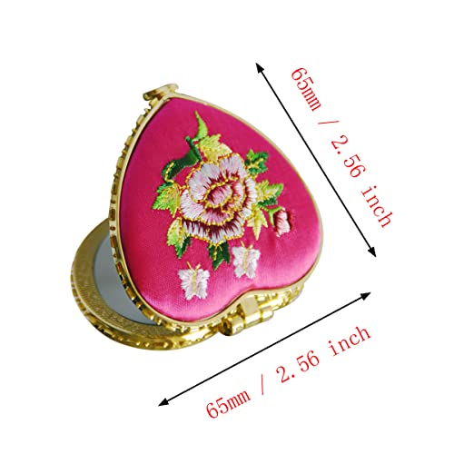 Huamulan 8Pcs Heart Shape Compact Mirror Cosmetic Tool Makeup Hand Mirror,Dual Sided Silk Chinese Embroidered Wedding Favor Party Gifts Cute Perfect For Purse Travel,Assorted Color #TOP1