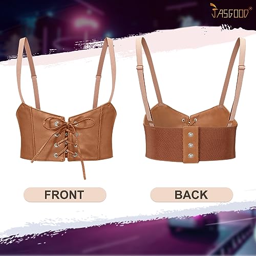 JASGOOD Cinto feminino de couro sintético Steampunk sob o busto espartilho para Halloween, C - marro