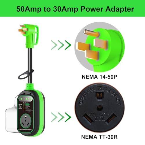 Image of EyGde 50 Amp to 30 Amp RV Adapter with Surge Protector, Patented 4500J 50 Amp Male to 30 Amp RV Adapter Plug, RV Circuit Analyzer Voltage Protector with Waterproof Cover, for Camper Travel Trailer