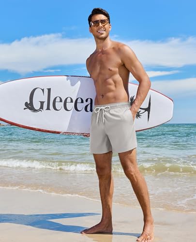 Image of Gleeease 5inch Mens Swim Trunks: 2 in 1 with Compression Liner Lined Soft Stretch Quick Dry Solid Pockets Drawstring Beach