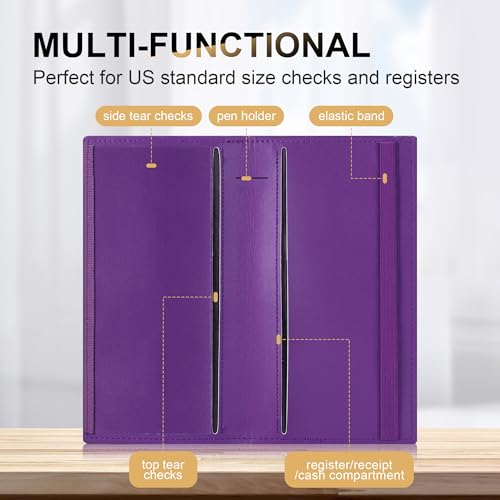 Image of CASMONAL Checkbook Covers for Personal Checkbook Holder RFID Premium Vegan Leather Checkbook Cover for Duplicate Checks
