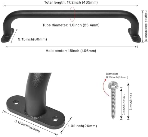 17 Inch Black Metal Playground Safety Handles Pack of 4- Playset Handles, Swing Sets Accessories Grab Handle, Kids Hand Grips, Monkey Bar for Playhouse, Treehouse, Jungle Gym