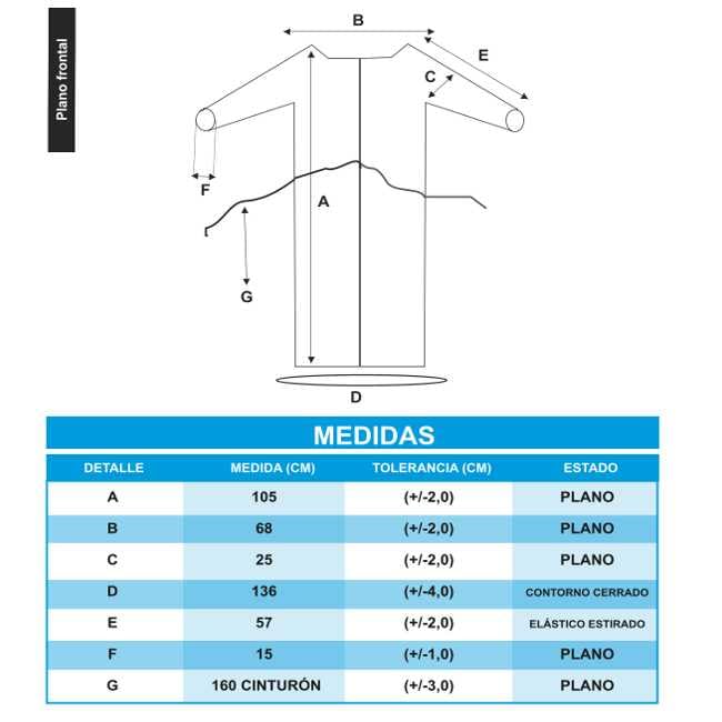 Bata sanitaria azul con registro sanitario. Polipropileno 20g. Talla Única XL. Caja de 100 unidades