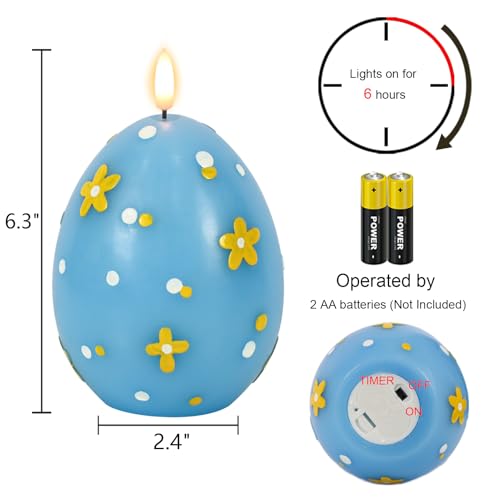 Image of Easter Flameless Candles Battery Operated with 6 Hour Timer Battery Operated Real Wax Color Painted Easter Egg Shaped LED Flickering Candles Dinner Spring Holiday Decor(Blue, 2.4 inchD x 6.3 inchH)
