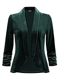Allegra K Velvet Jackets for Women's 3/4 Sleeve Open Front Velvet Cardigan Medium Dark Green