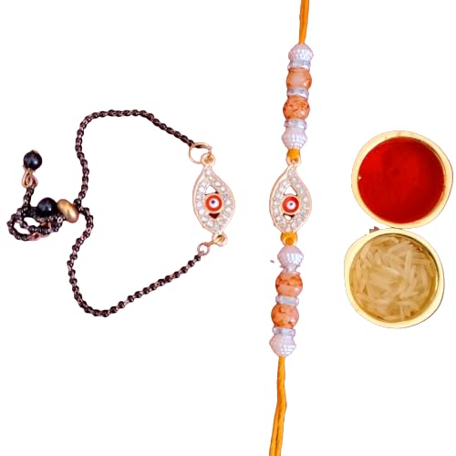 GIFT JAIPUR Bhaiya Bhabhi Pair Rakhi set of 2 Evil Eye Metal Couple Bracelet Rakhi with roli chawal & Raksha bandhan greeting card for bhai brother sister in law (BB-72) (B0CBXJFKGG) Amazon Price History, Amazon Price Tracker