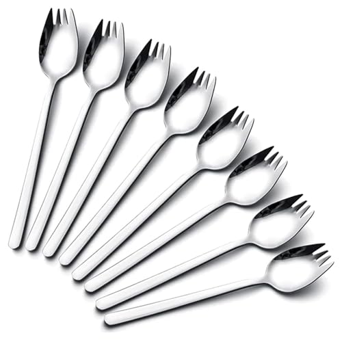 Sporks, 8 paquet Sporks en Acier Inoxydable 18/10, Cuillère à Salade de 7,4 Pouces, Fourchettes à Pâtes au Dessert Aux Fruits, Ensemble de Couverts pour le...