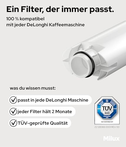 Foto von MILUX® 6x Wasserfilter für DeLonghi Magnifica S & Evo, Dinamica, Primadonna, Eletta Explore - passend für alle DeLonghi Maschinen