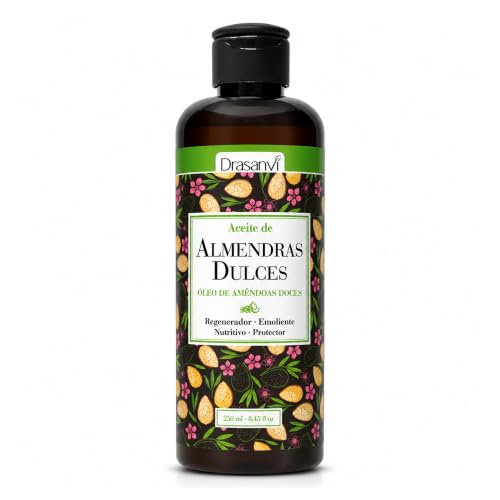Aceite de Almendras Dulces Drasanvi Nutritivo en 250ml Vegano Sin Gluten | Especialmente Nutritivo e Hidratante, Ayuda a Reducir Arrugas y Estrias, Indicado para Todo Tipo de Pieles, Vegano y Puro