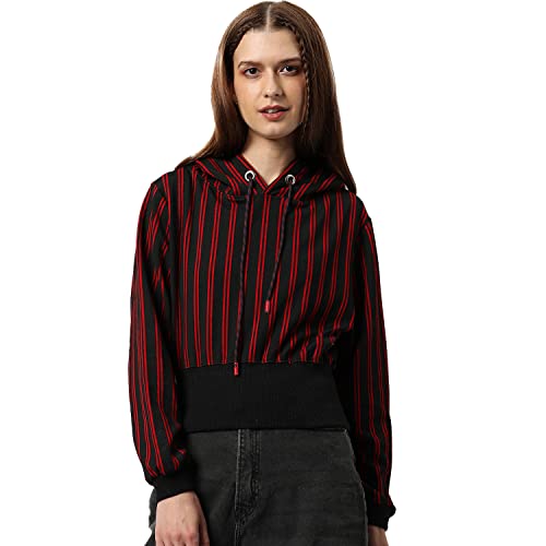 Image of PINACOLADA Women's Double Striped Hoodie with Ribbed Hem for Casual Wear | Hooded Neck | Long Sleeve | Pull On Closure | Cotton Sweatshirt Crafted with Comfort Fit for Everyday Wear