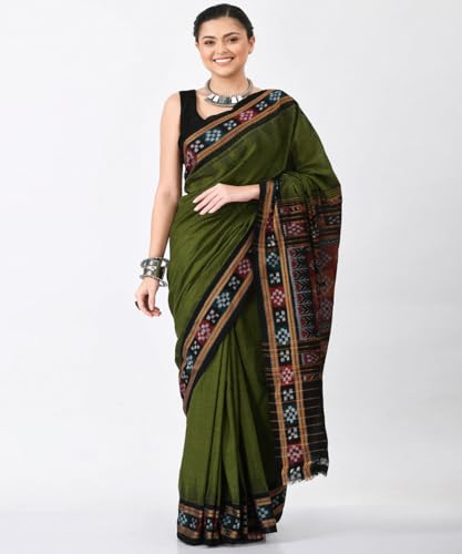 Image of COTTONSILK & KHANDUAPATA Shambalpuri Cotton Saree of Odisha Ikkat Orissa Traditional Handloom Sari | Bomkai | Pata | Nuapatana | sambalpuri saree | khandua patta sare | without Blouse S5