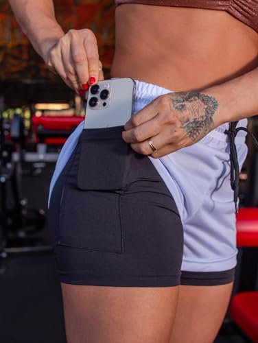 Kit 3 Shorts 2 em 1 Duplo Feminino Fitness com Bolso oculto para celular para Academia caminhada tre