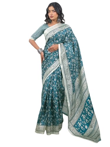 Image of SIRIL Women's Cotton Printed Saree With Unstitched Blouse Piece