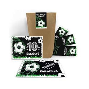 Lot de 12 cartes d’invitation pour 10e anniversaire d’enfant garçon Football avec 12 enveloppes, 12 sachets et 12…