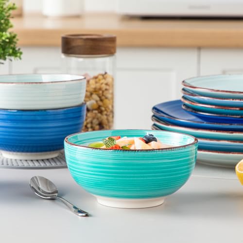 vancasso Bonita Dinnerware Set Blue Stoneware 12 Pieces Service for 4, Handpainted Spirals Pattern Stoneware Plates and Bowls Set by vancasso - Image 8