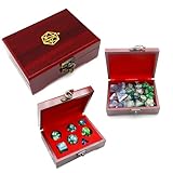 Haxtec Mystery DND Dice Set with Wood Dice Case Dual-Purpose Wooden Dice Box with Foam Insert DND Gifts D&D RPG Dice Set with Box