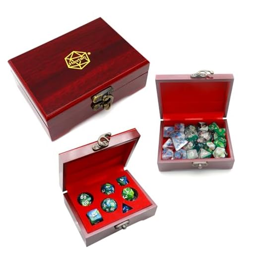 Haxtec Mystery DND Dice Set with Wood Dice Case Dual-Purpose Wooden Dice Box with Foam Insert DND Gifts D&D RPG Dice Set with Box