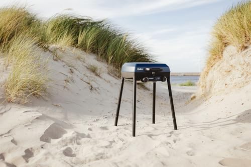 Enders Camping Gasgrill Explorer II, Grill-Thermometer, Grillen-, Kochen-, Backen Funktion, 2 Brenner Edelstahl, kleiner Balkon-Picknick-Grill, Aluguss-Grillwanne #2104, Blau