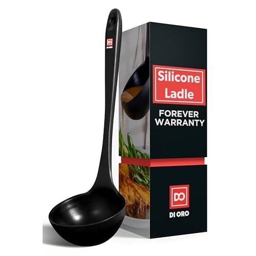 DI ORO Silicone Ladle – Soup Ladle for Cooking & Serving Heat-Resistant – Large Kitchen Soup Ladle Nonstick Cookware Safe – Soup Serving Spoon with Wide Bowl – Silicone Utensil Dishwasher Safe (Black)