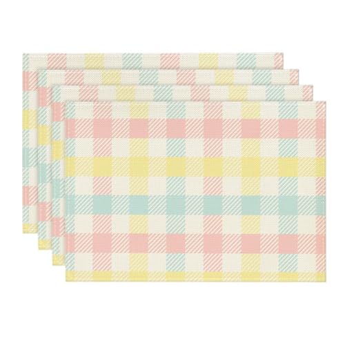 Niviy Buffalo Plaid Blue Pink Yellow Spring Easter Placemats Set of 4, 12x18 Inch Table Mat Easter Placemat Decor for Holiday Party Kitchen Dining Room Decoration by Niviy - Used condition - US$6.74