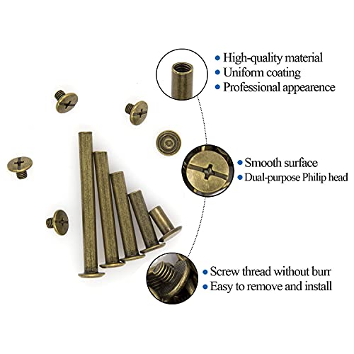 Alloypro 80 Pcs Phillips Chicago Binding Screws M5 X 10/20/30/40/50Mm Bronze Scrapbook Extenders Post Binding Barrels And Screws Assortment Kit For Scrapbook Photo Albums/Book Binding #TOP2