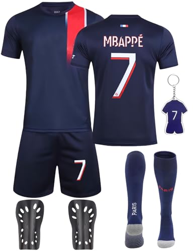 Heartsking Maglia da Calcio per Bambini Numero 7 Numero10 Completo Calcio Abbigliamento da Allenamento per Il Calcio Camicia Pantaloncini Calzini Parastinchi e Portachiavi Regali per bambini e bambine