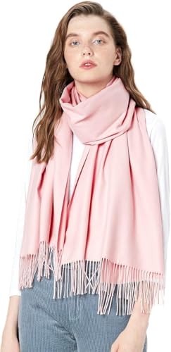 MaaMgic Schal Damen Warm Winter Herbst unifarben Baumwolle mit quasten/fransen, 20+ Farben Einfarbig & Kariert Pashmina Stola Schals MEHRWEG,Pink Rosa