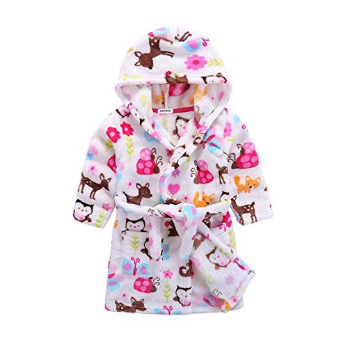Kids Soft Hooded Bathrobe Toddler Robe Children's Pajamas Boys Girls Sleepwear (110/2T, F-Birds)