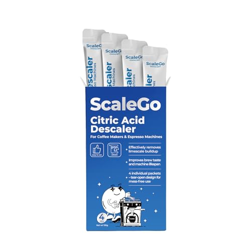 scalego Coffee Machine Cleaner & Descaler | Citric Acid Descaling Powder | Pre-measured Package for Mess-Free Use & Storage | Removes Limescale | Compatible with Keurig, Nespresso, Breville | 4 Uses