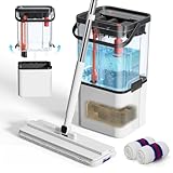 Midyb Mop and Bucket Set, 2026 Upgraded Flat Mop and Bucket System with 2 Pads, Mop Bucket with Wringer Set, Spray Cleaning, Auto Dirty Water Separation Keep Water Fresh, Mops for Floor Cleaning