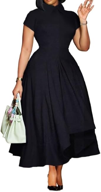 2024 Womens Suit Collar Doll Neck Elegant High Waist Banquet Dress Elegant Evening Dress, Small, Red