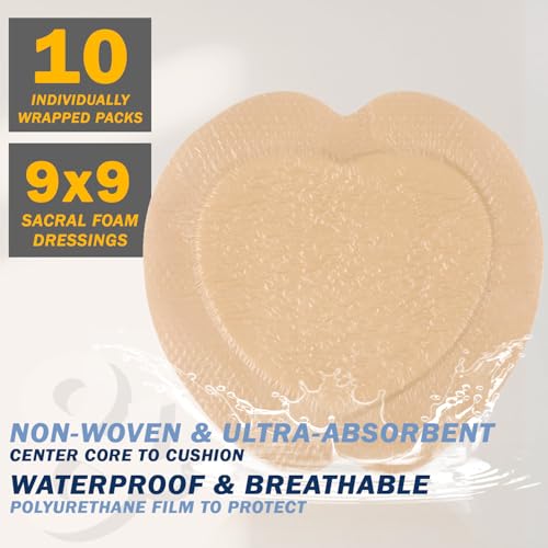 EVERLIT Sacrum Silicone Foam Dressing | Highly-Absorbent Waterproof Sacral Bandage Pad for Bed Sore Pressure Ulcer Wound Care | Sterile Adhesive Dressing for Chronic Wounds (9" x 9" | 10 Pack) - Thumbnail 2