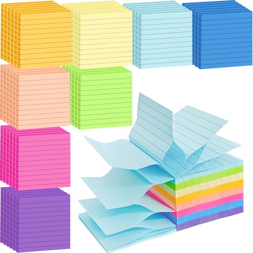 48 Pack Pop Up Lined Sticky Notes 3x3, 8 Colors Accordion Sticky Notes with Lines, Self Sticky Note Memo Pads for School and Office Supplies, Multicolor