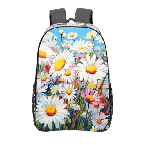 Grand sac à dos étanche transparent marguerites été grand format